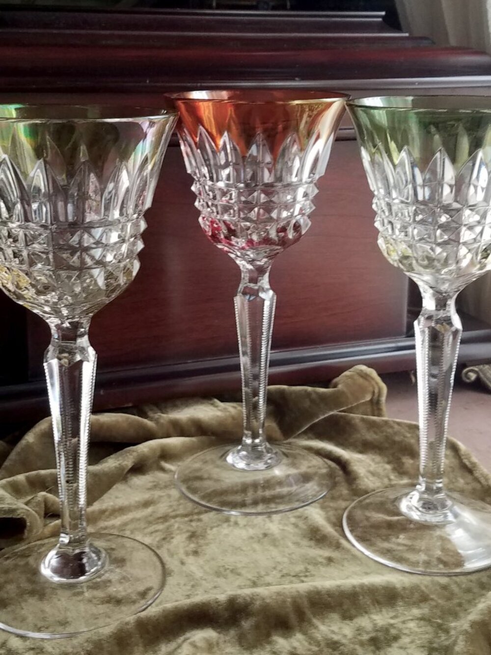 Nachtmann Cut-to-Clear Crystal Hock Wine Glasses, Pastel Harlequin Set of 3